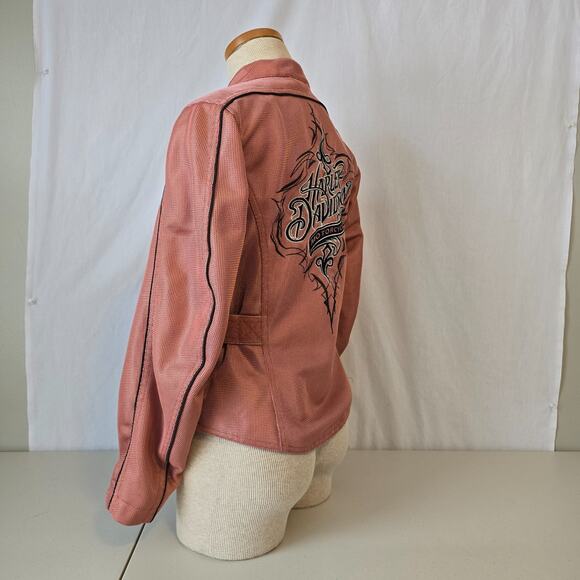 Harley Davidson Mesh Motorcycle Bomber Jacket Women's XS Pink Mesh Logo EUC - Picture 8 of 16